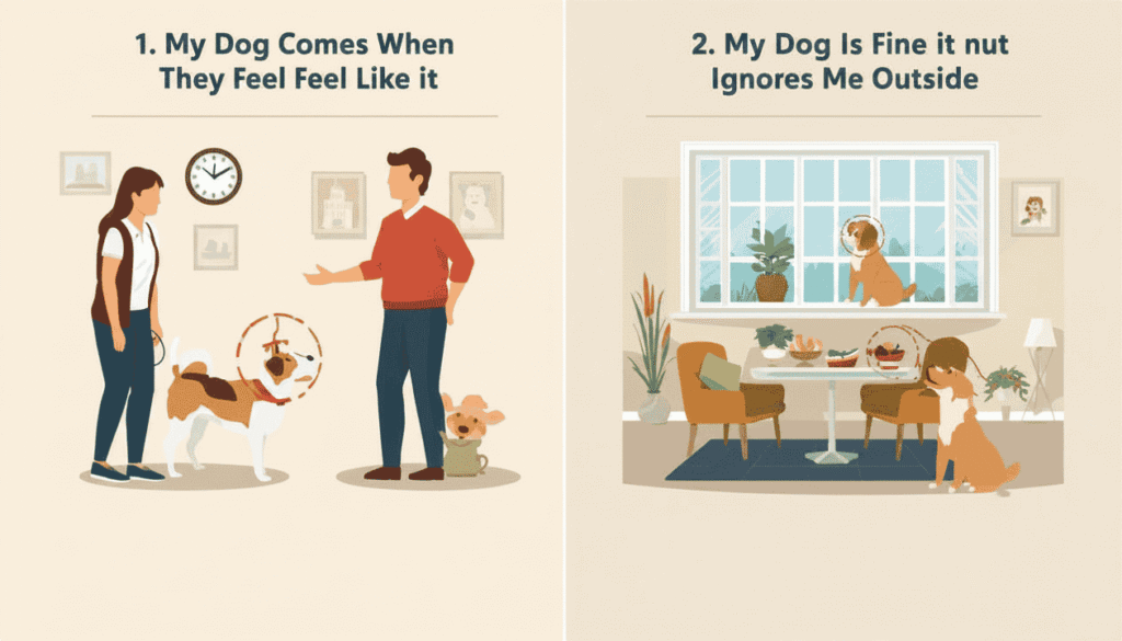 Dog ignoring recall commands outdoors while responding successfully indoors during training
