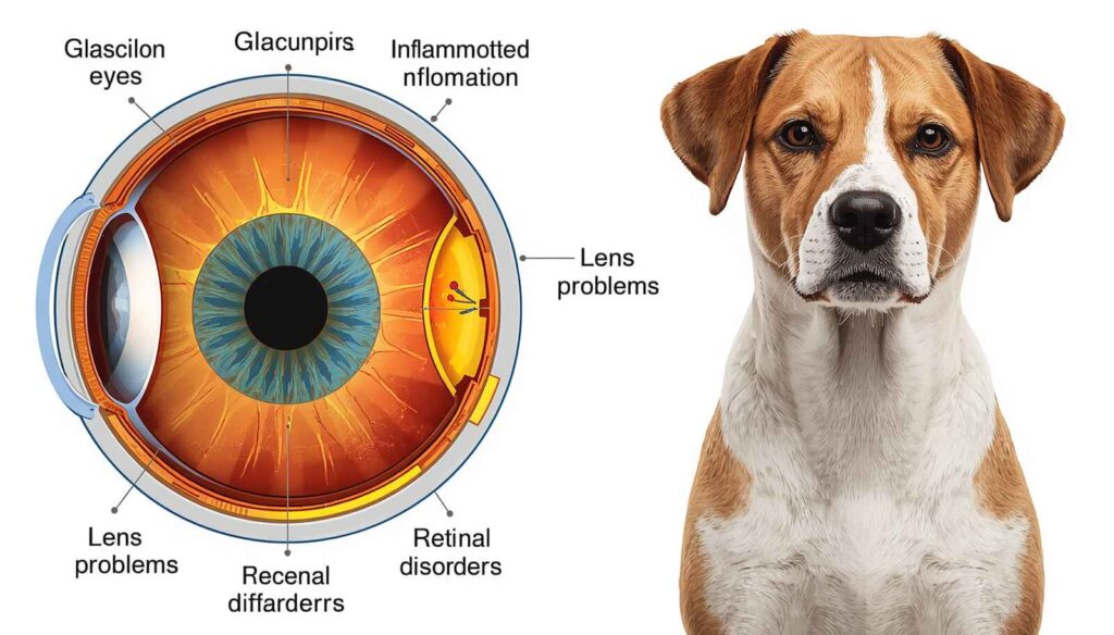 Dog eye anatomy diagram showing internal eye conditions and disorders