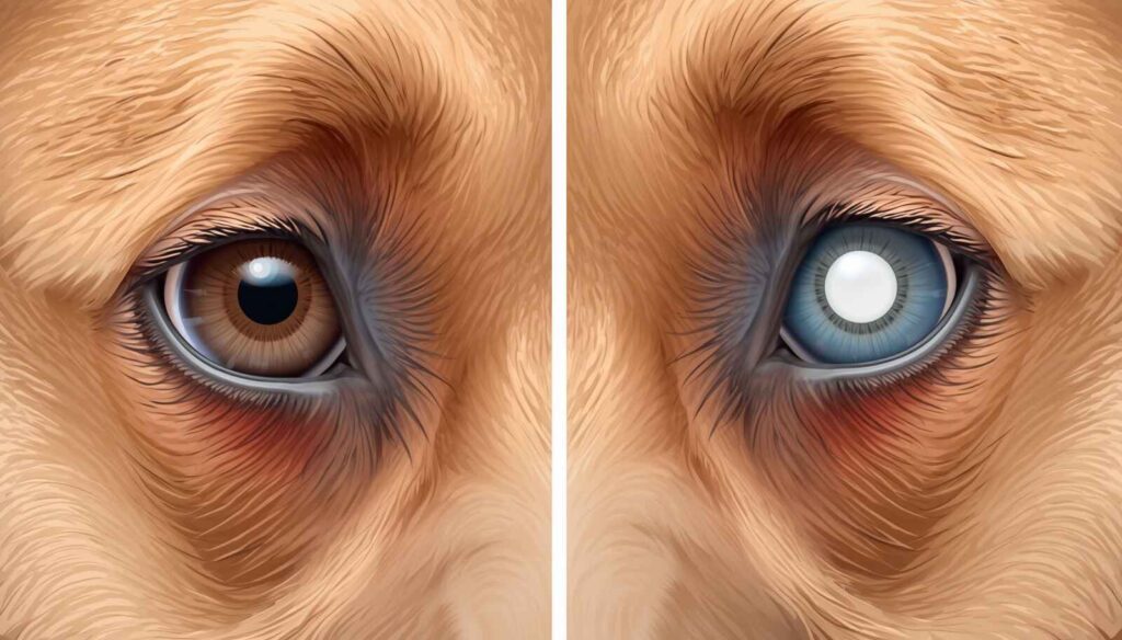 Comparison of corneal cloudiness and lens cloudiness in dogs showing different eye haze locations