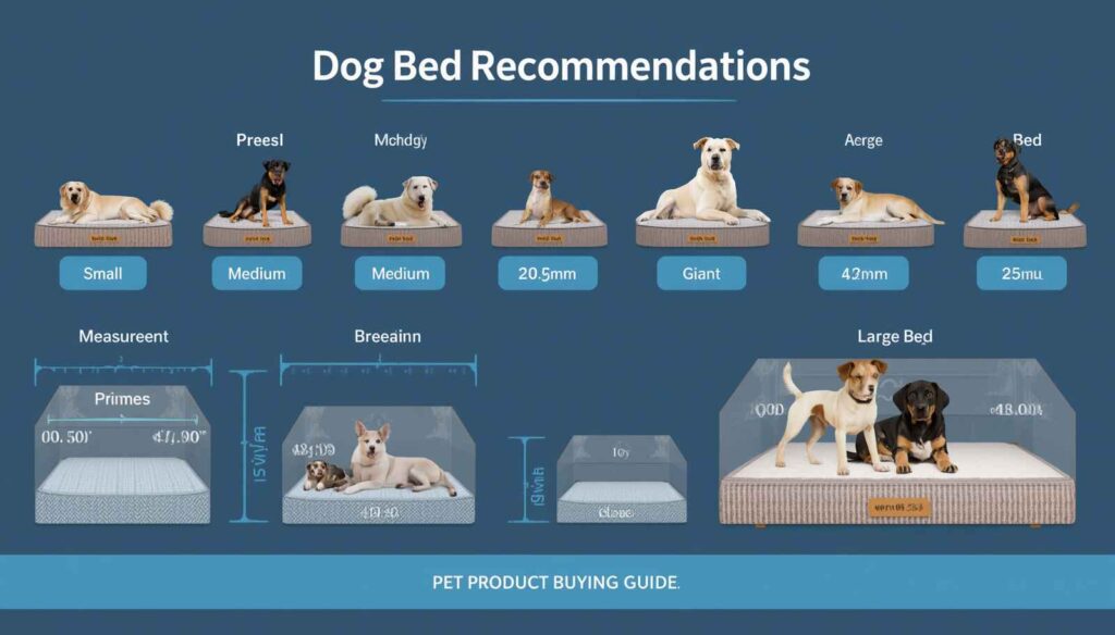 Dog bed sizing chart showing recommendations by breed size and weight category