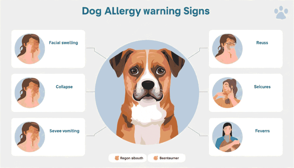 Veterinary infographic showing emergency allergy signs in dogs that require immediate veterinary attention.