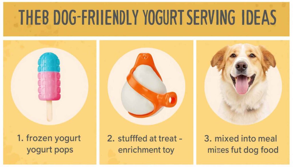 Dog-friendly yogurt treats including frozen yogurt pops stuffed Kong toys and yogurt mixed into meals