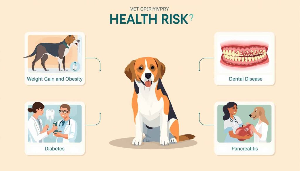 Dog health infographic showing obesity dental disease diabetes and pancreatitis risks
