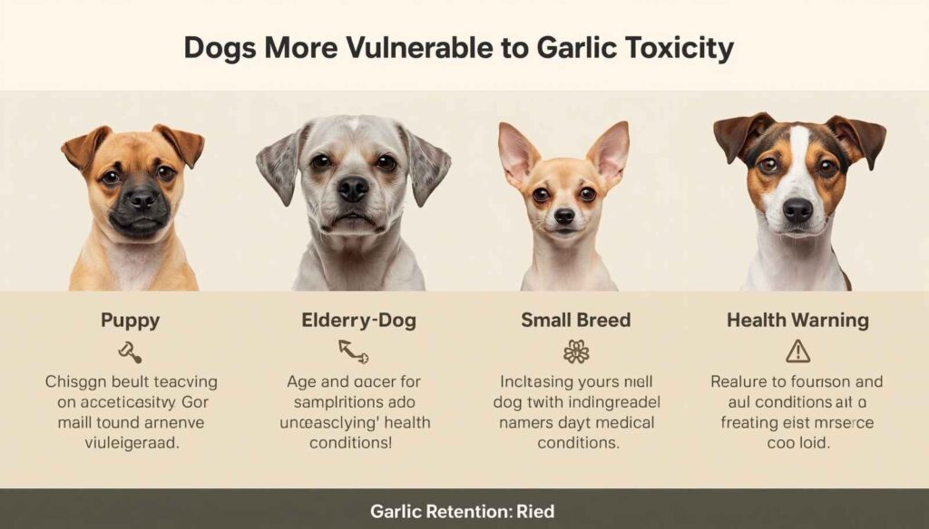 Comparison of puppies senior dogs small breeds and medically vulnerable dogs at higher risk from garlic