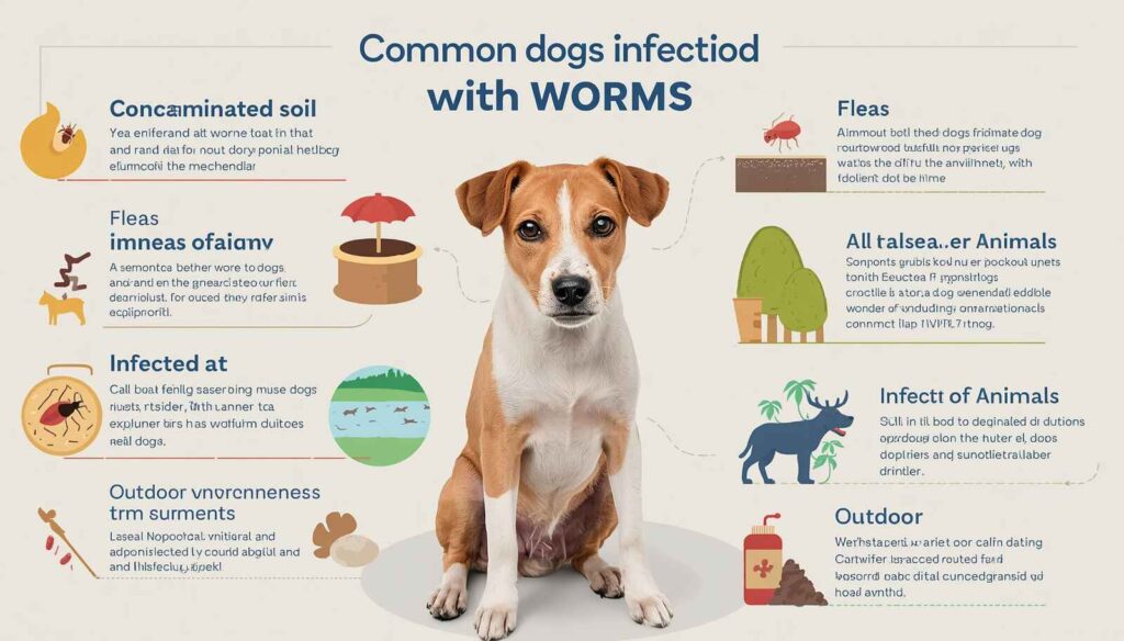 Dog exposed to common sources of worms including fleas soil and infected animals