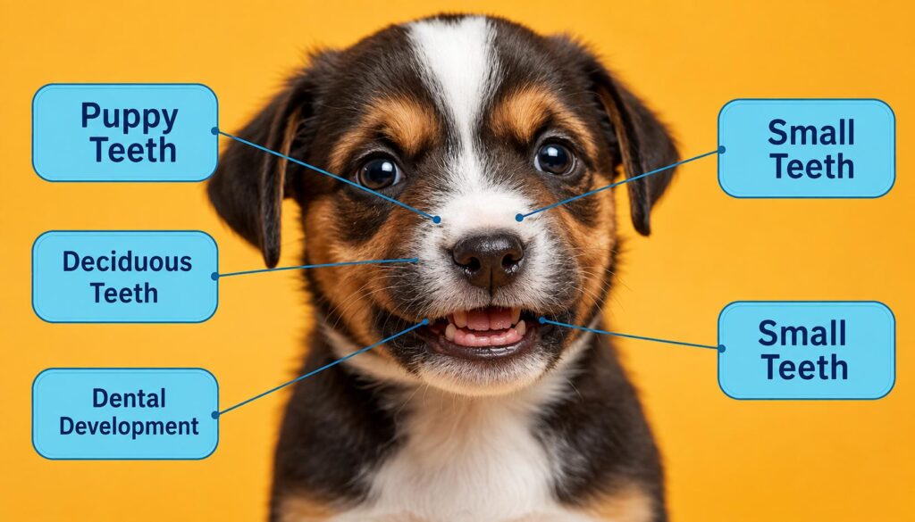 Young puppy displaying baby teeth during early dental development