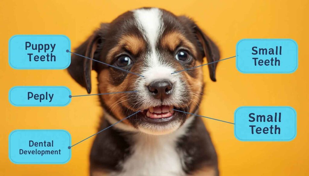 Young puppy displaying baby teeth during early dental development