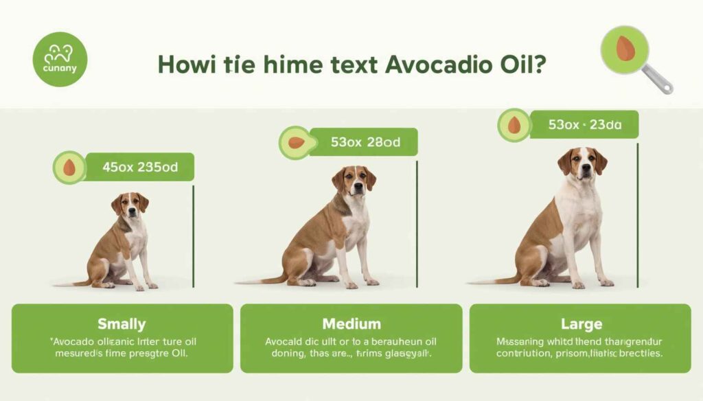 Dosage guide showing avocado oil serving sizes for small medium and large dogs