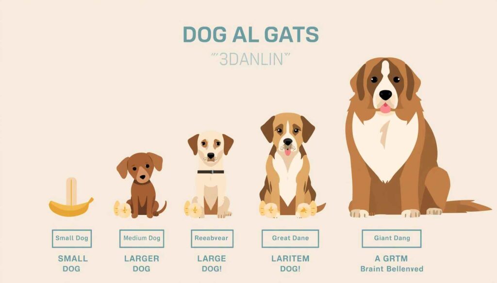 Portion guide showing appropriate banana serving sizes for small medium large and giant dogs