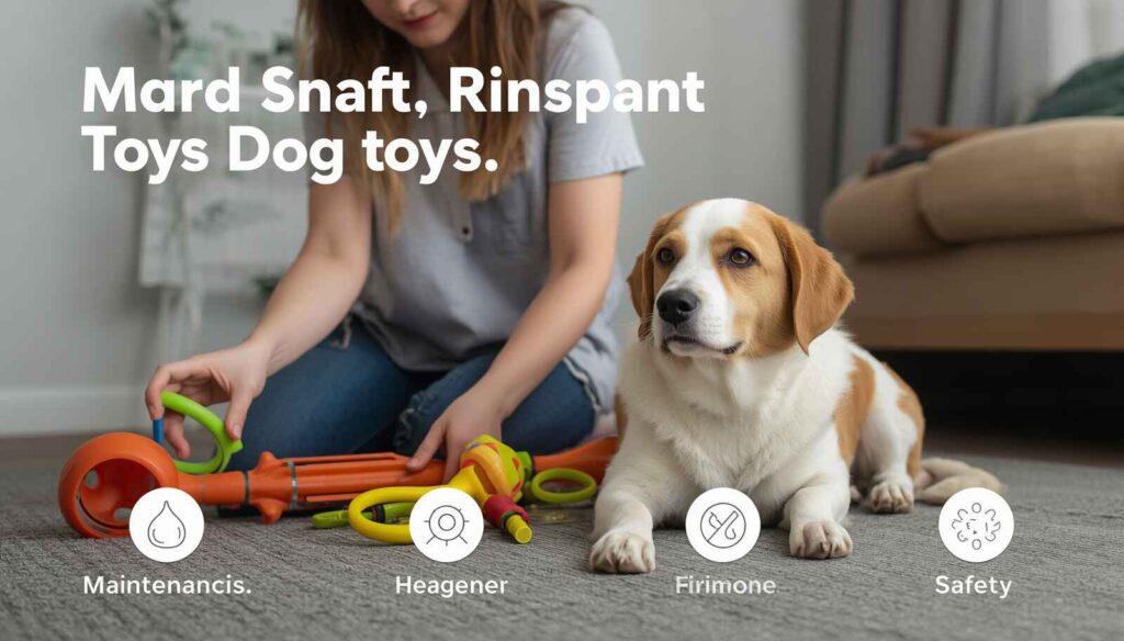Dog owner cleaning inspecting and rotating dog toys to improve durability and safety