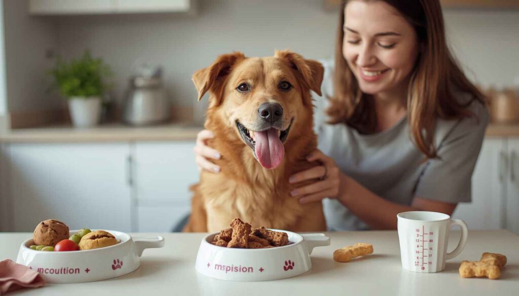 Healthy dog eating a balanced diet with proper portions and nutritious treats