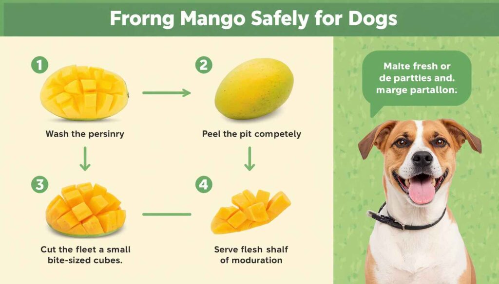 Step-by-step guide showing how to wash peel cut and prepare mango for dogs