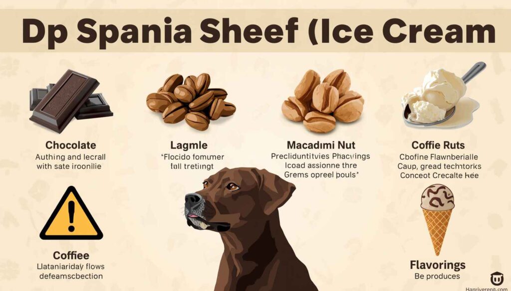 Ice cream ingredients including chocolate raisins and xylitol that are dangerous for dogs

