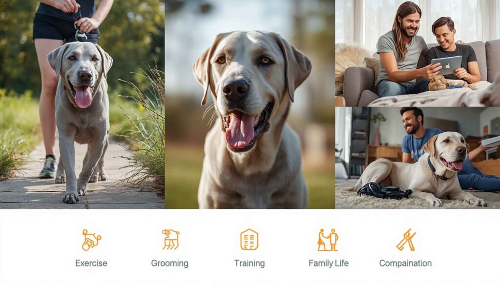 Silver Labrador enjoying activities such as walking training and family time