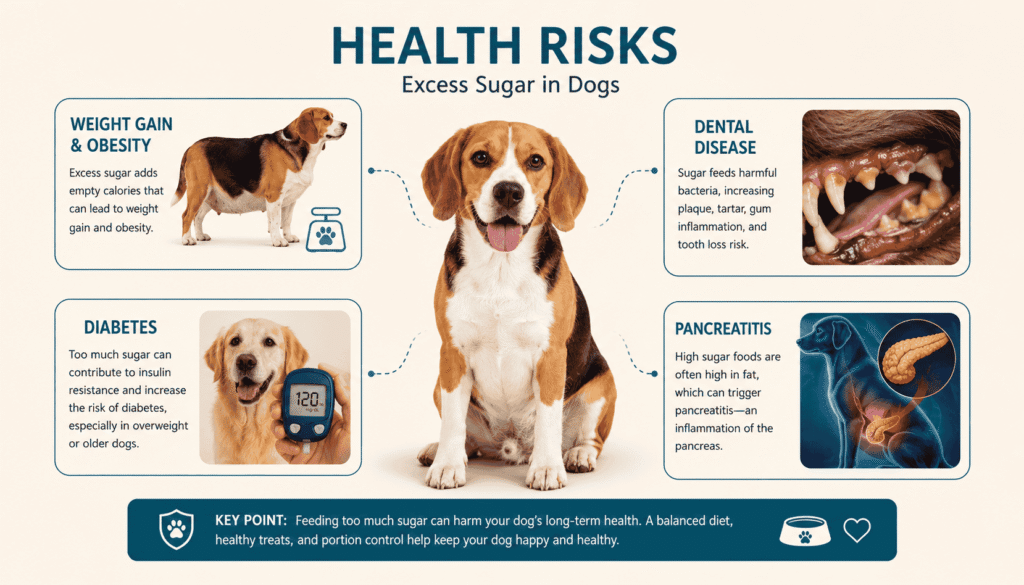 Dog health infographic showing obesity dental disease diabetes and pancreatitis risks