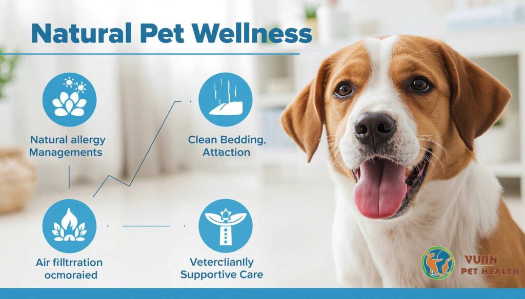 Healthy dog with natural allergy management methods including grooming and clean bedding