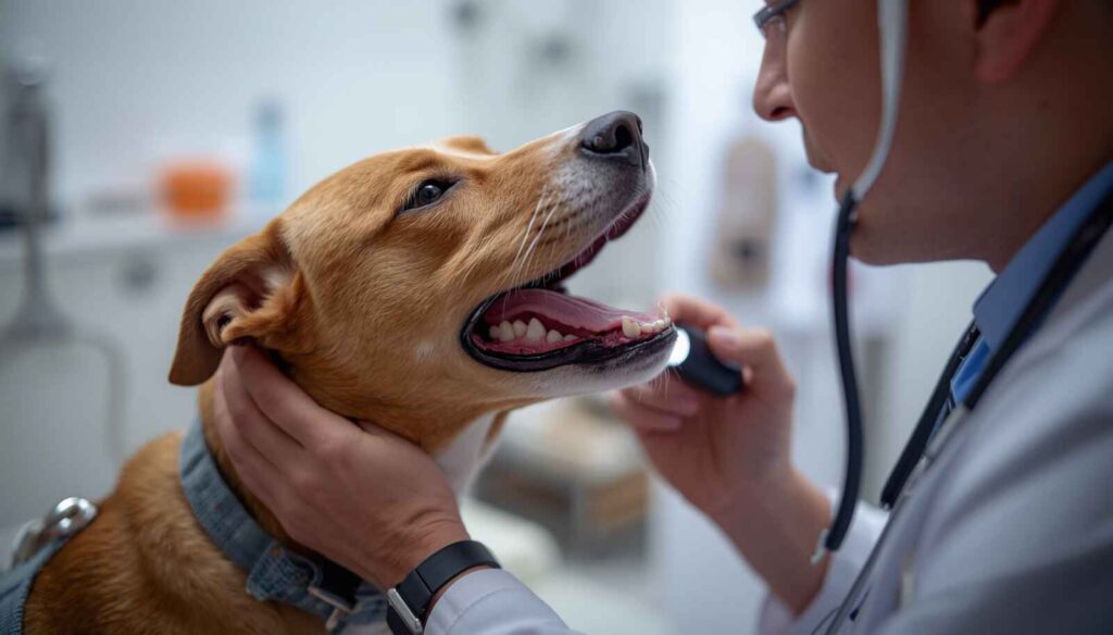 Veterinarian examining a dog's mouth and teeth for dental and oral problems