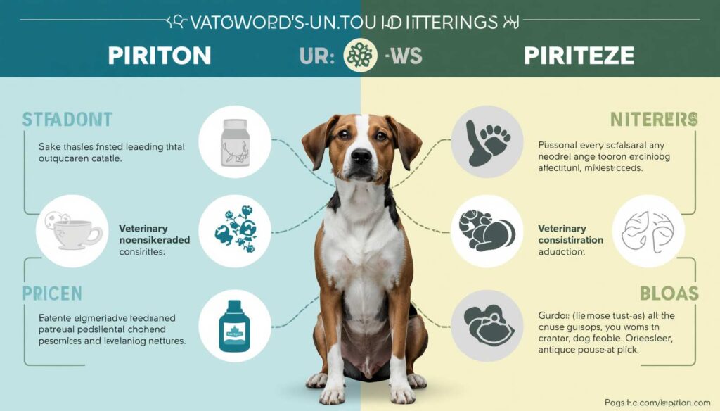 Side-by-side comparison of Piriton and Piriteze medications for dogs