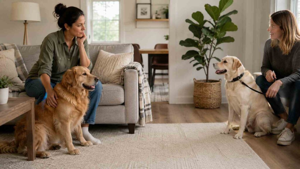 Dog owner considering whether to bring a second dog into the home with their resident dog.