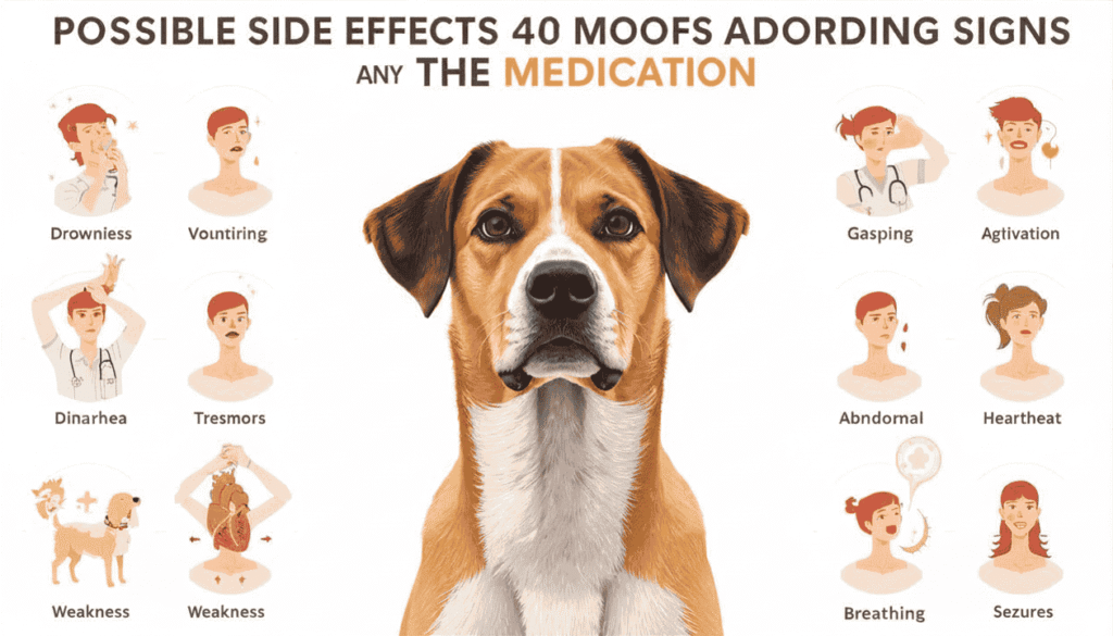 Veterinary infographic illustrating common Piriton side effects and overdose warning signs in dogs.