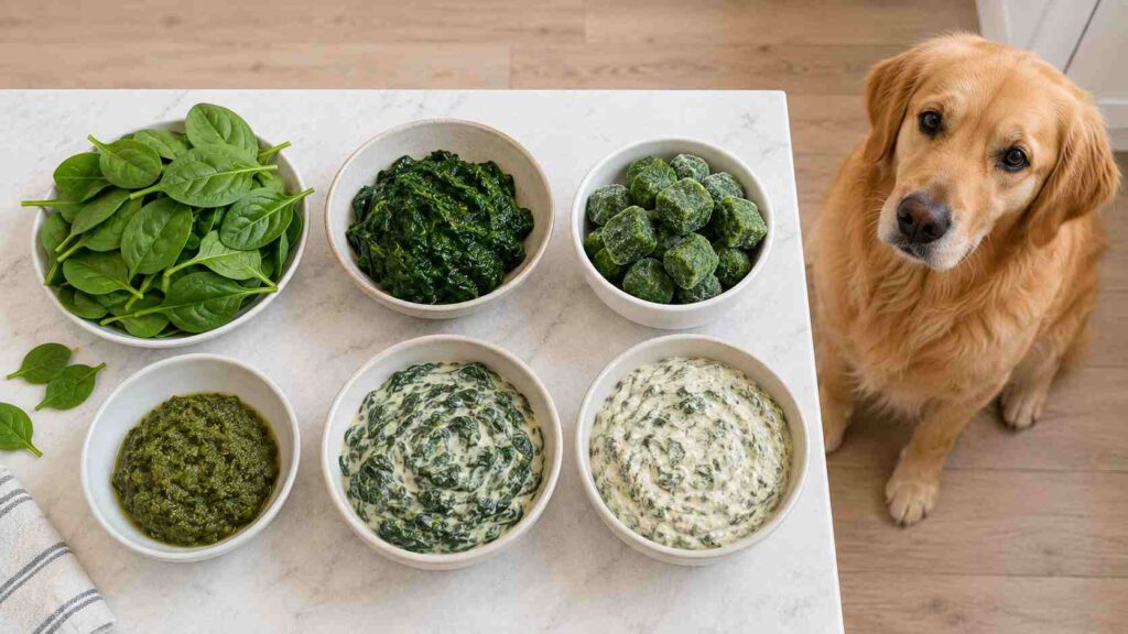 Fresh, steamed, frozen, canned, creamed spinach, and spinach dip compared