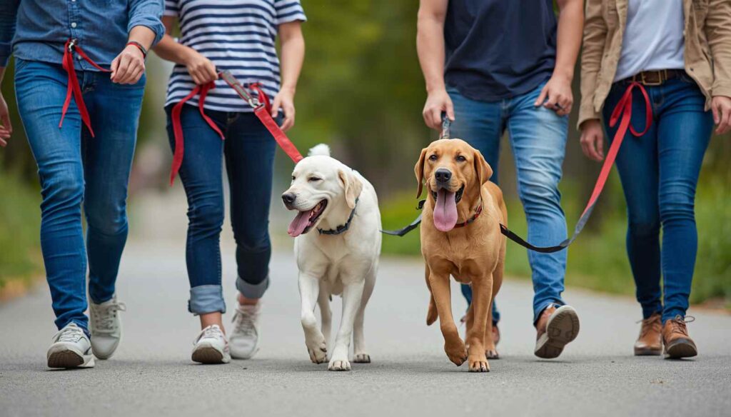 Multiple family members using the same leash training techniques with their dog