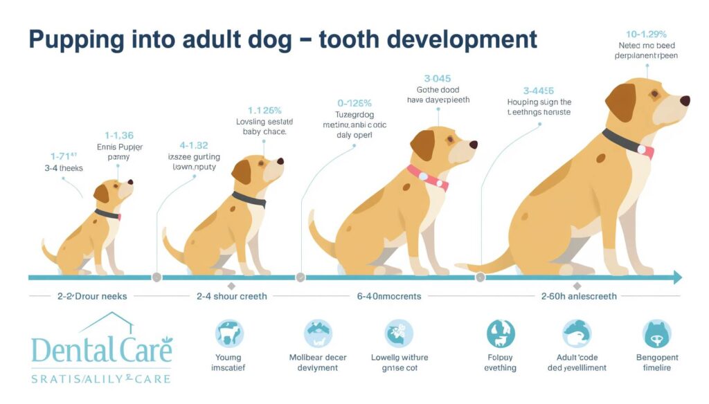 Timeline showing puppy teeth development and transition to adult teeth