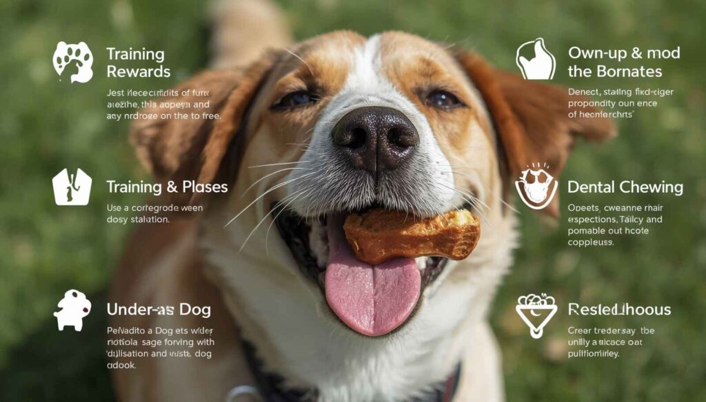 Happy dog enjoying a Milk-Bone treat while interacting with its owner