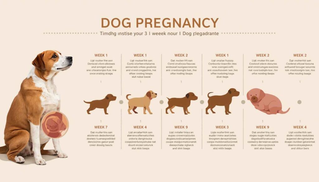 Dog pregnancy timeline showing puppy development from week one to birth