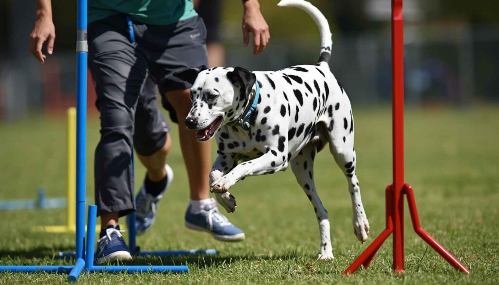 Active Dalmatian participating in training and outdoor exercise activities