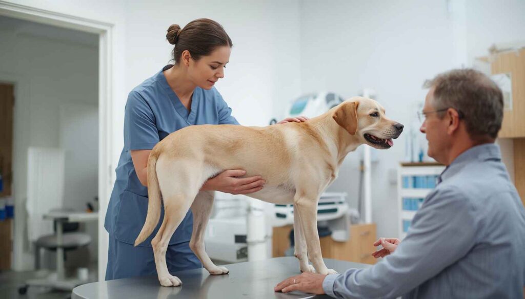 Veterinarian examining a dog with ongoing itching to identify the underlying cause before treatment.