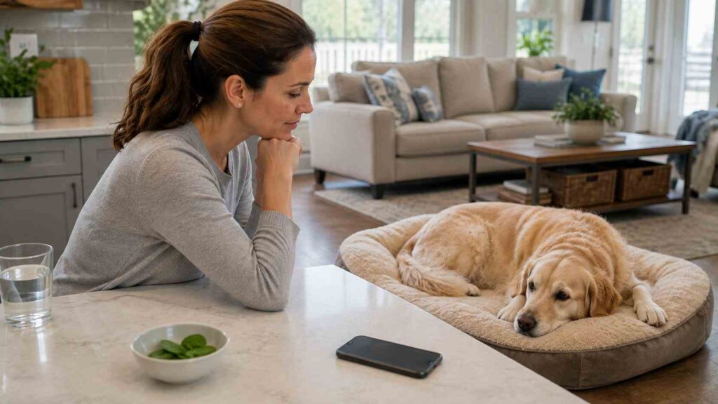 Dog owner monitoring their dog after trying a small amount of plain spinach
