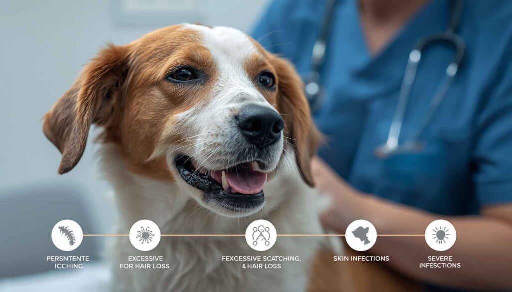 Dog with skin irritation and hair loss being examined by a veterinarian