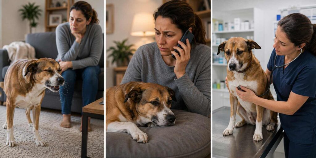 Dog progressing from home monitoring to a veterinary examination for persistent respiratory symptoms