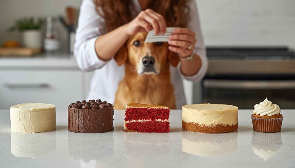Different types of cake being checked for ingredients that may be dangerous to dogs