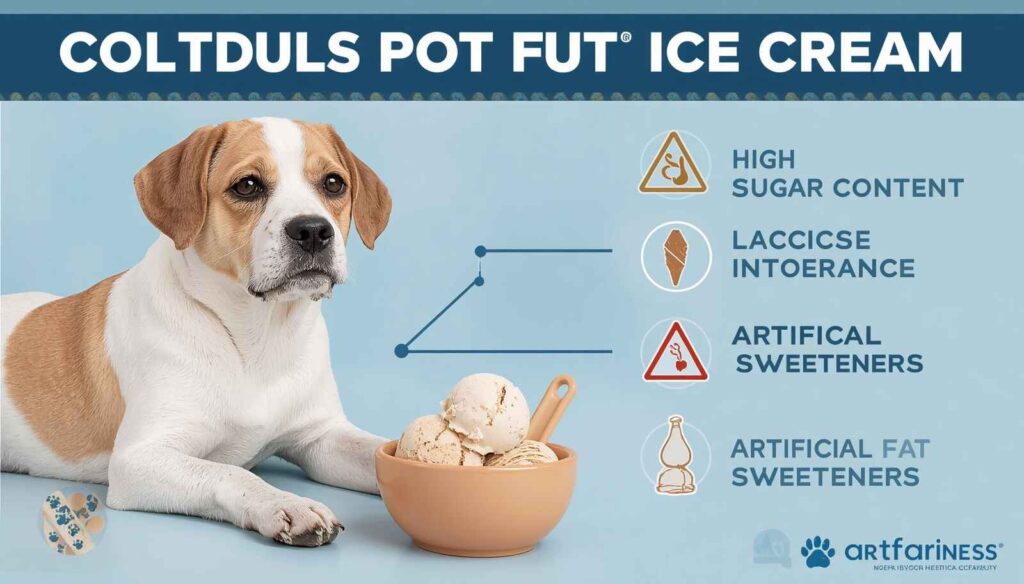 Educational infographic showing why ice cream can be unhealthy for dogs