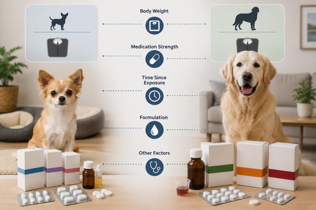 Small and large dogs illustrating why medication risk depends on more than tablet count
