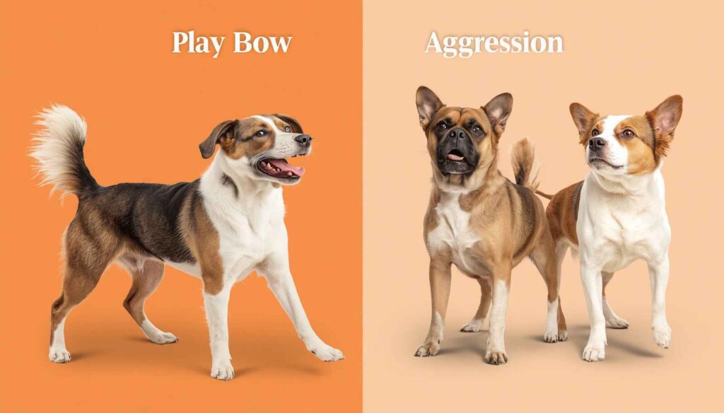 Comparison of healthy dog play and aggressive dog body language in the same household.